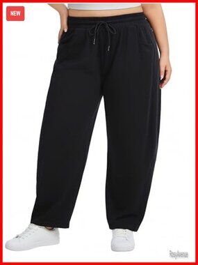 Plus Size Barrel Leg Sweatpants High Waisted Wide Leg Casual Cotton Pants with